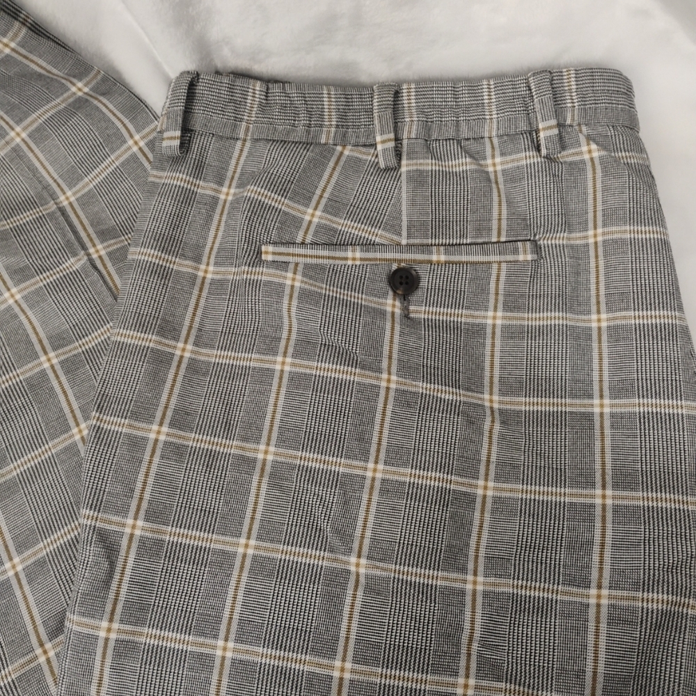 J Ferrar Slim Gray Brown Glen Plaid Mens XL 40-42 Pants Stretch‎ Waist H